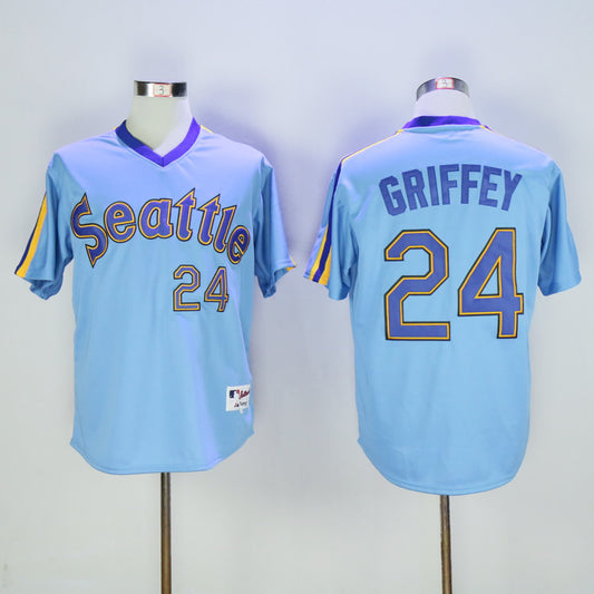 Seattle Mariners #24 Ken Griffey Mariners 24 Blue Pullover Retro