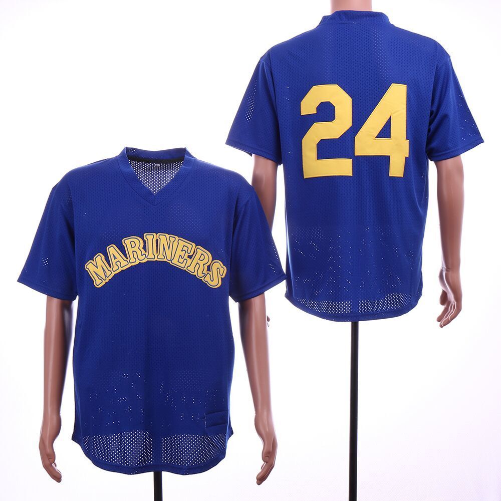 Seattle Mariners #24 Ken Griffey Mariners 24 Blue Retro Style 2