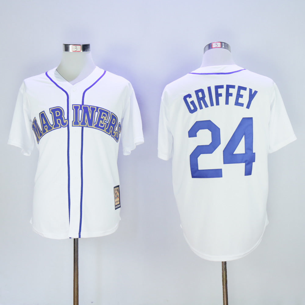 Seattle Mariners #24 Ken Griffey Mariners 24 White Retro With Logo