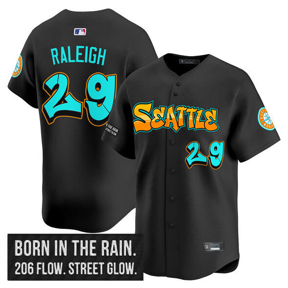 Seattle Mariners #29 Cal Raleigh Black 2025 'Graffiti Emerald Drop Edition' Vapor