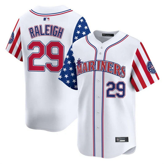 Seattle Mariners #29 Cal Raleigh White 2025 Independence Day Limited