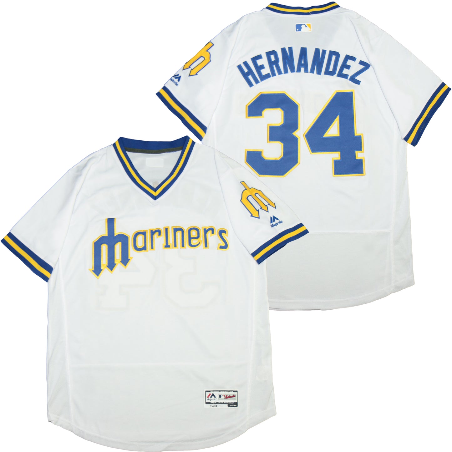 Seattle Mariners #34 Hernandez Mariners 34 White Pullover Inverted