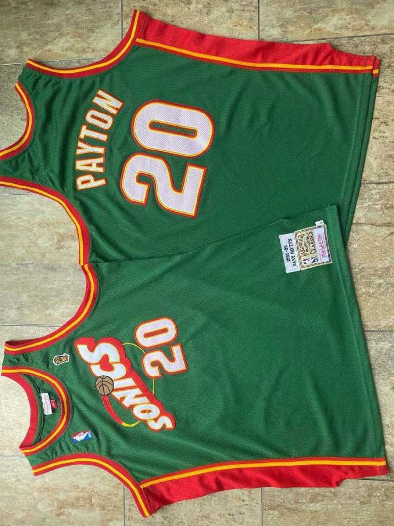 Seattle SuperSonics #20 Gary Payton m&n Supersonics 20 # Payton 95-96 Retro Green Embroidered Jersey Style 3