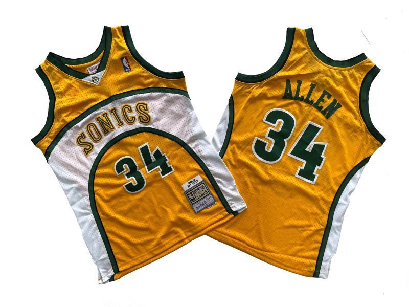 Seattle SuperSonics #34 Ray Allen Supersonics 34 # Yellow 06-07 Season Mitchell Retro Jersey --. Allen _[1]