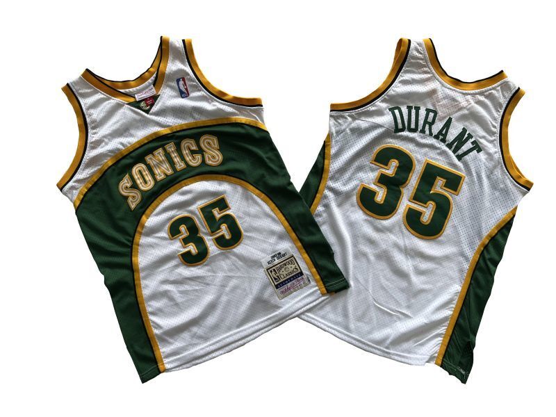 Seattle SuperSonics #35 Kevin Durant Supersonics 35 # White 07-08 Season Mitchell Retro Jersey -- Kevin . Durant