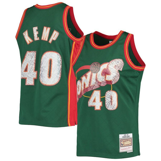 Seattle SuperSonics #40 Shawn Kemp Mitchell & Ness 1995-96 Hardwood Classics 75th Anniversary Diamond Swingman Jersey