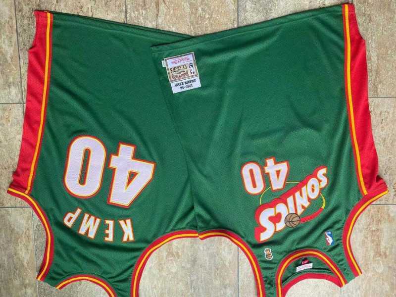 Seattle SuperSonics #40 Shawn Kemp m&n Supersonics 40 # Kemp 95-96 Retro Green Embroidered Jersey Style 3