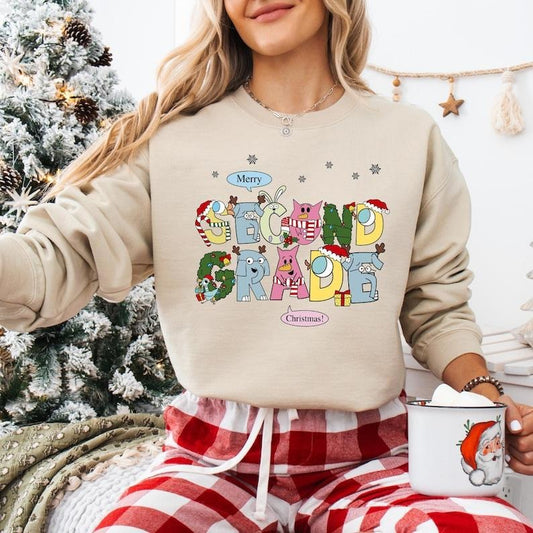 Second Grade Teacher Christmas Sweatshirt, 2nd Grade Christmas T-shirt, Elephant And Piggie Christmas Shirt, Santa's...