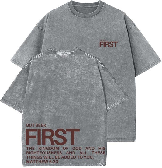 Seek First His Kingdom Unisex Washed T-Shirt, Christian tshirts, Vintage 90s Graphic Tee, Gift Top Womenswear Cotton...