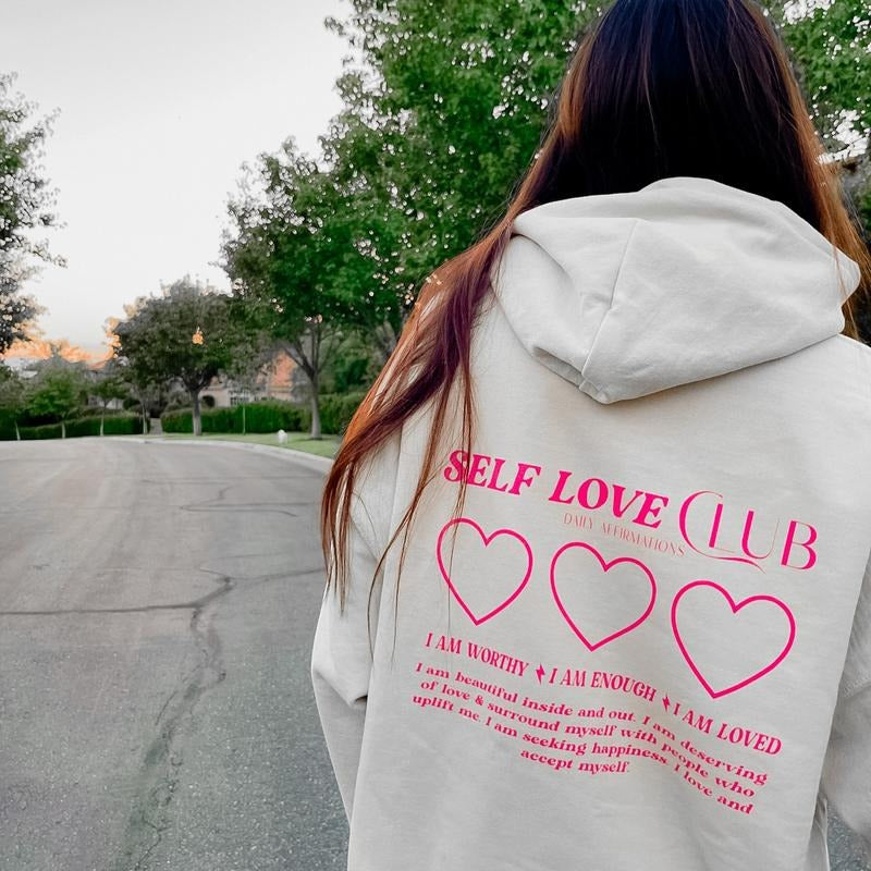Self Love Affirmations Hoodie Oversized Polyester T-Shirts, Sweatshirt | WearSparks.com