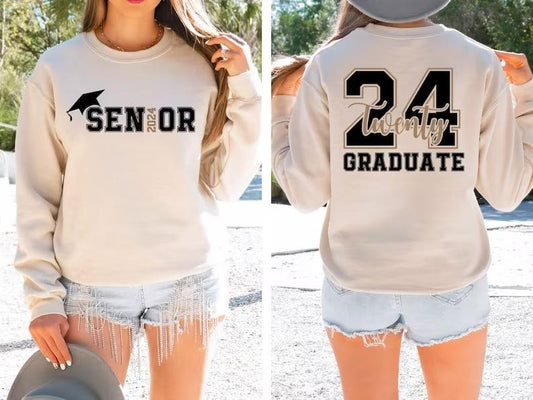 Senior 2024 Sweatshirt, Graduation 2024 Hoodie, Senior Gift Graduation, Graduation Back and Front Shirt, School Shirt,...