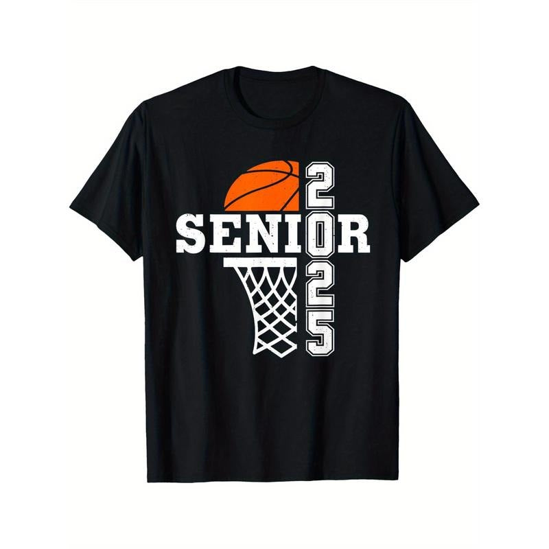Senior 2025 First Day Of School Class of 2025 Basketball T-Shirt Black casual short sleeve men's sport T-shirt 220g made...