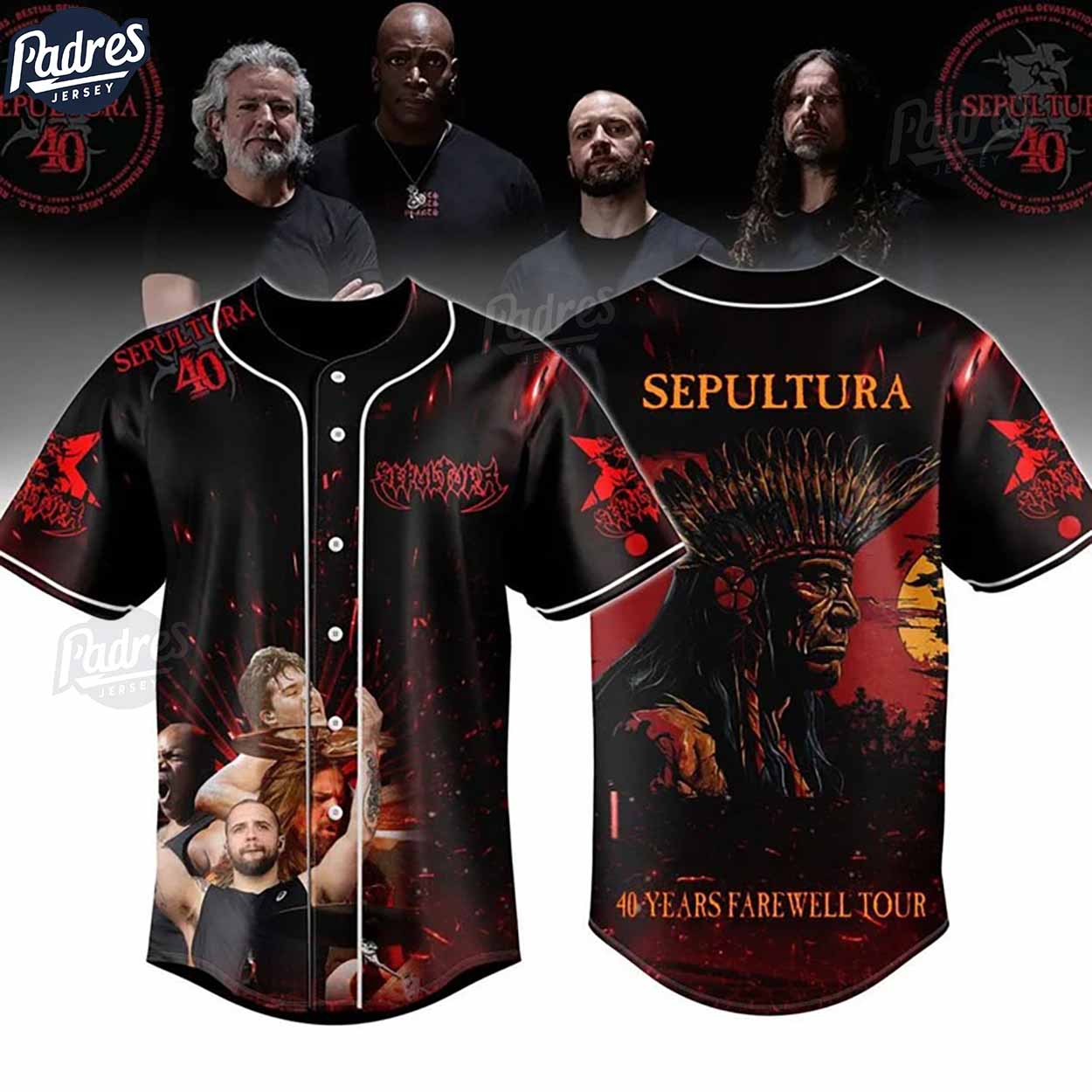 Sepultura 40th Anniversary Tour Custom Baseball Jersey - Padres Jersey Oasis: Elevate Your Baseball Style Game... (Image 1)