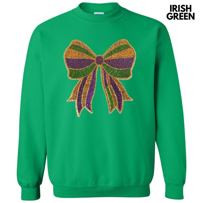 Sequin Mardi Gras Bow  Patch Sweatshirt T-Shirts, Hoodie | WearSparks.com