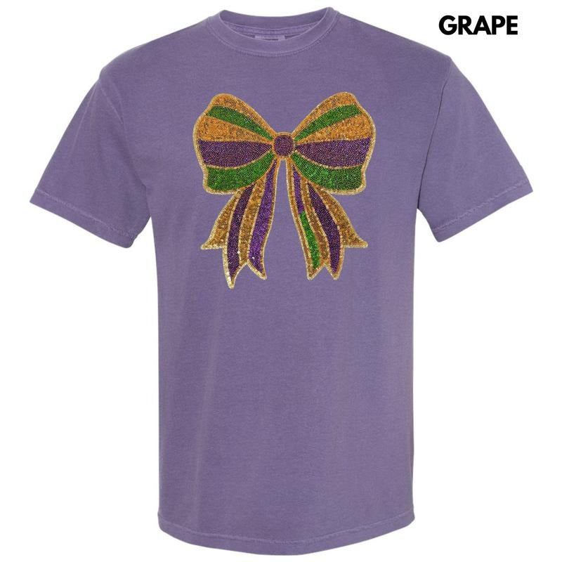 Sequin Mardi Gras Bow Patch Comfort Colors T-Shirt Hoodie, Sweatshirt | WearSparks.com