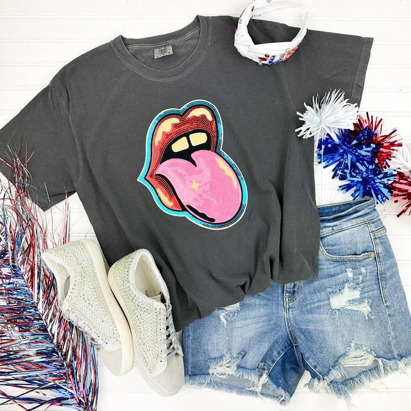 Sequin Mouth Patch Comfort Colors T-Shirt Hoodie, Sweatshirt | WearSparks.com