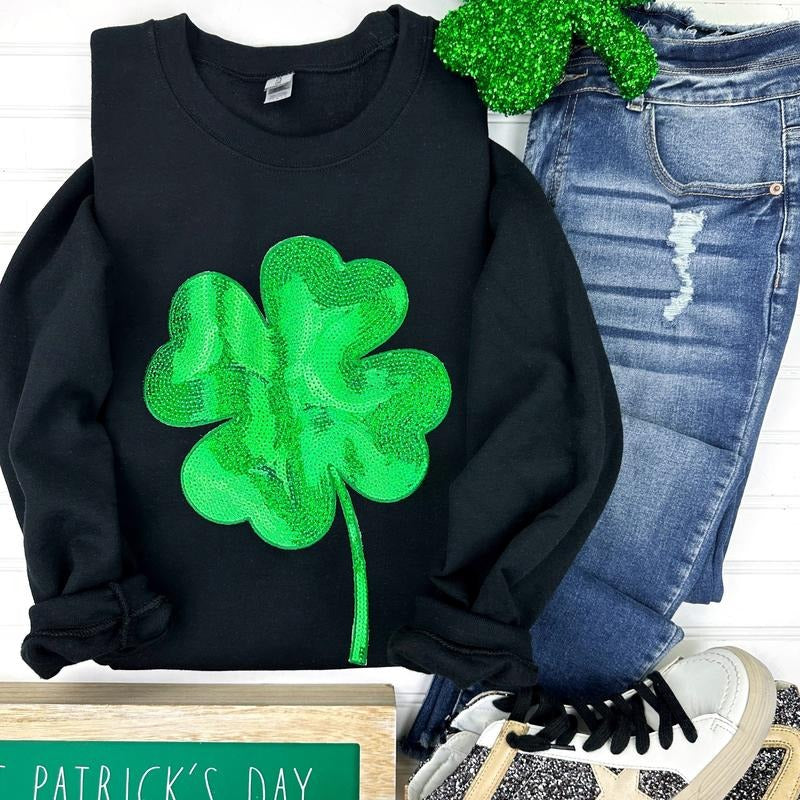 Sequin Shamrock Patch Gildan Sweatshirt T-Shirts, Hoodie | WearSparks.com