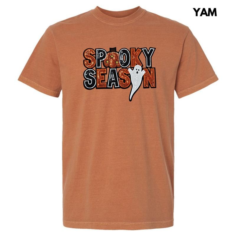 Sequin Spooky Season Patch Comfort Colors T-Shirt Hoodie, Sweatshirt | WearSparks.com