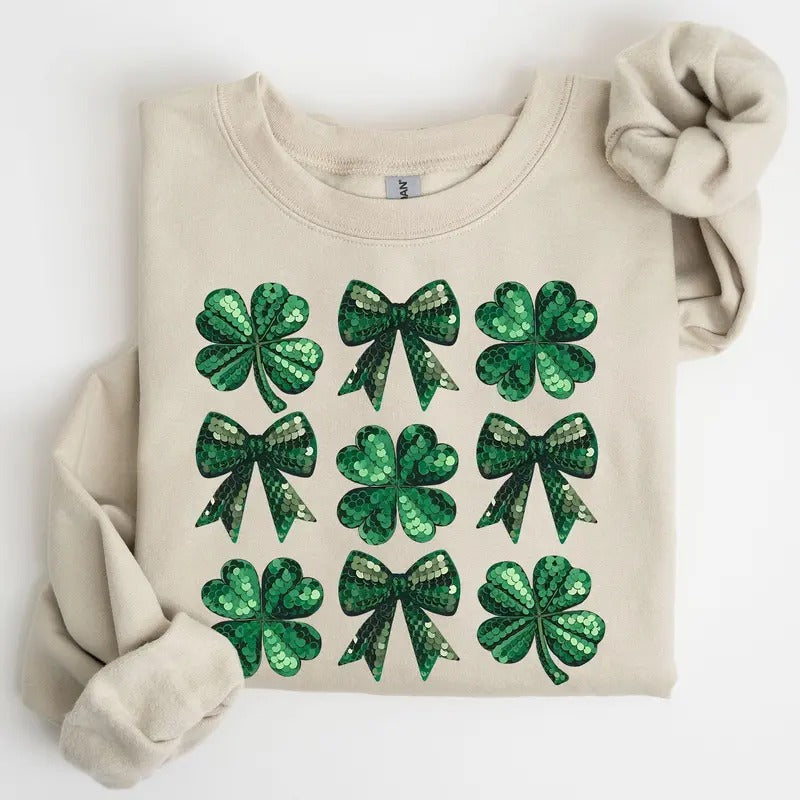 Sequin Style Shamrock, Clover, Irish, Lucky, St. Paddy's Day, Lucky Charm, St Patrick's Day Sweatshirt, Crew Neck,...