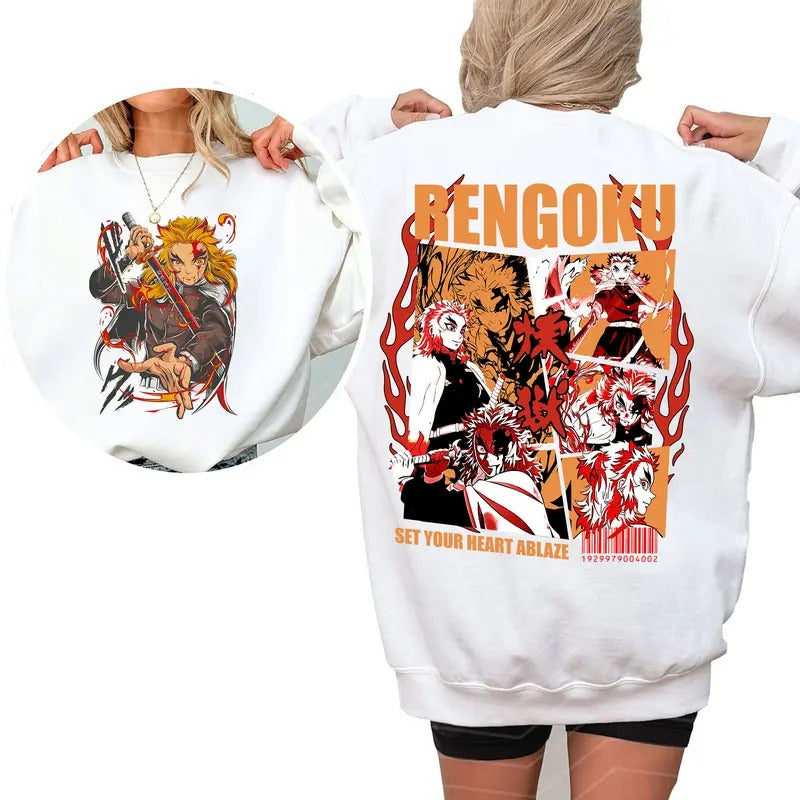 Set Your Heart Ablaze Hashira Funny DM Characters Tshirt Crewneck Hoodie Sweatshirt | WearSparks.com