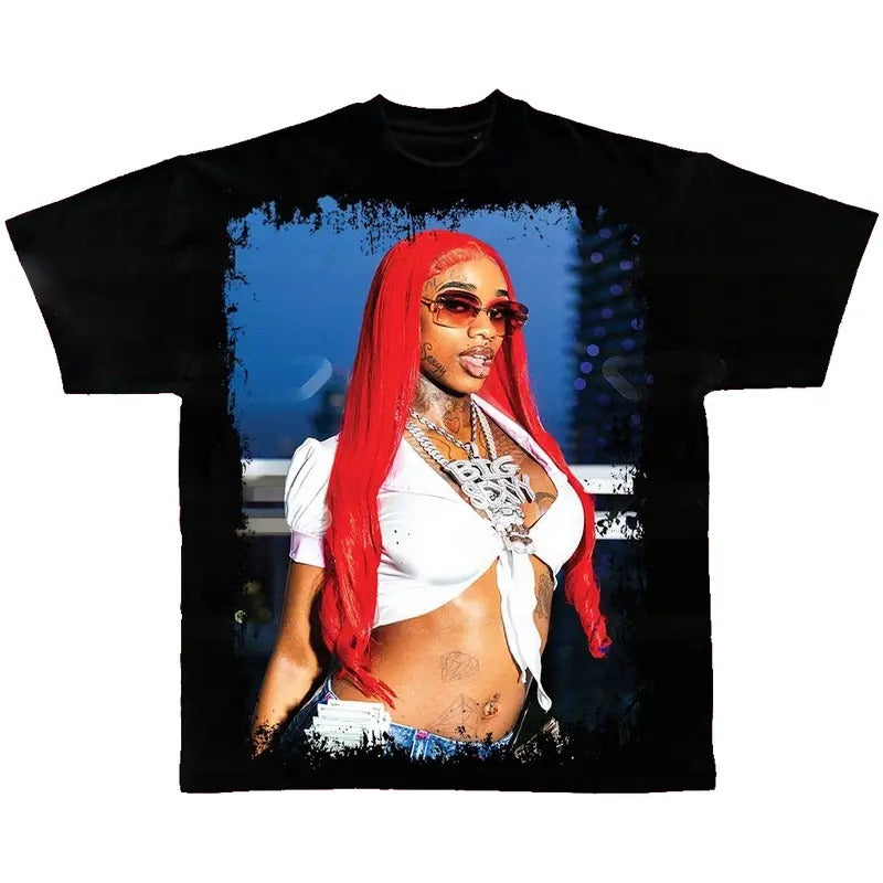 Sexyy Red Vintage Rap Tee Big Face Hip Hop Graphic T-shirt Hoodie, Sweatshirt | WearSparks.com