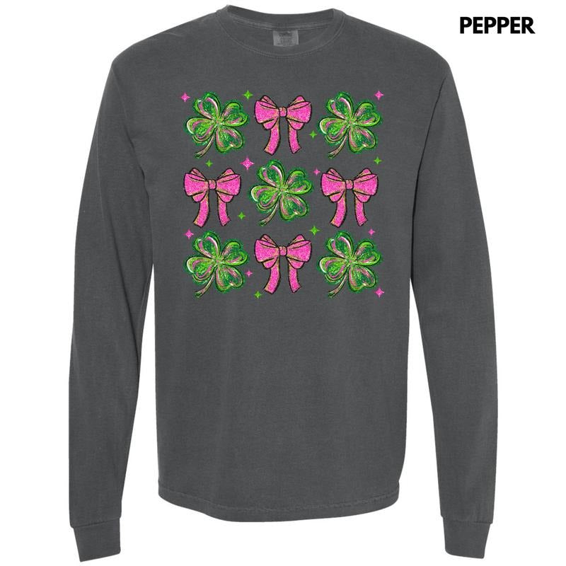 Shamrock Faux Glitter Collage Long Sleeve Comfort Colors T-Shirt 'NLB' Hoodie, Sweatshirt | WearSparks.com