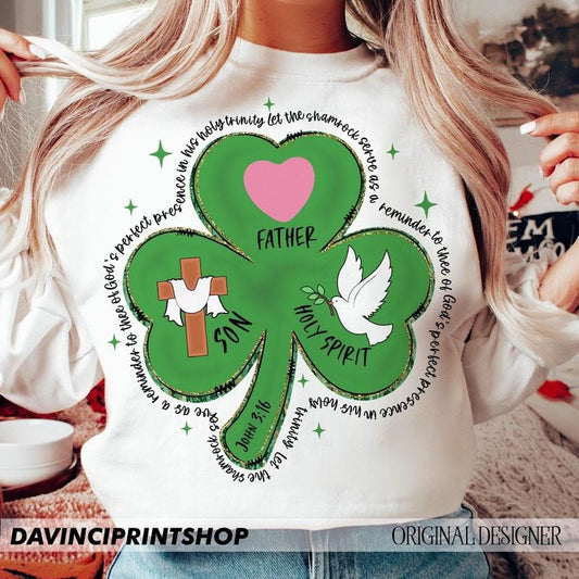 Shamrock Holy Trinity - St Patrick's Day Bible Verse Cards Father Son Holy Spirit 3 Leaf Clover Christian St Patrick's...