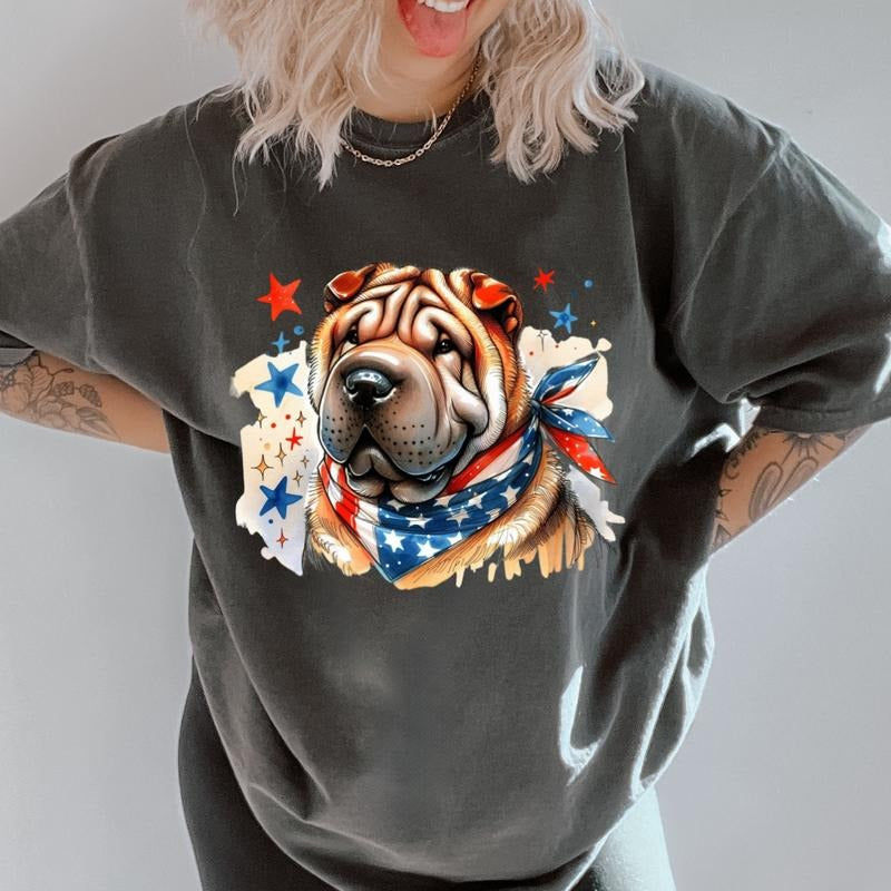 Shar Pei Patriotic Dog Shirt ~ Unisex Apparel Relaxed Fit Printed In The USA Clothing Womenswear Casual Comfort Cotton...