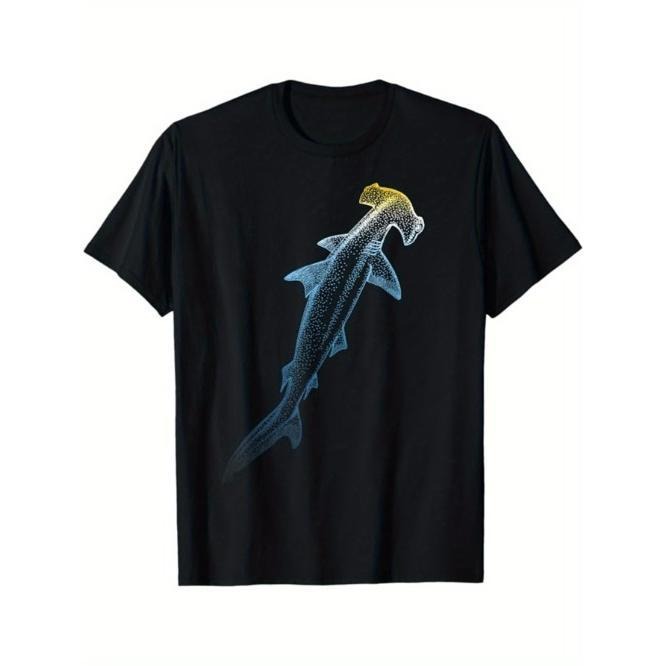 Shark Print Men's Cotton T-shirt, Graphic Tee Men's Outdoor Clothes, Men's Clothing, Casual Short Sleeve Crew Neck...