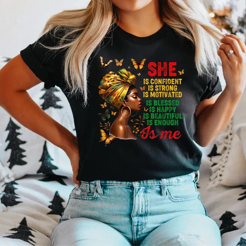 She Is Enough Black Women T-Shirt, African American Woman Shirt Afro Women Gift Tee, She Is Strong Tee, Black Pride...