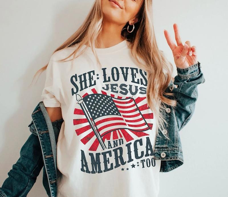 She Loves Jesus And America Too Shirt, America Retro TShirt, Fourth Of July Sweatshirt, USA Flag, Independence Day Shirt,...