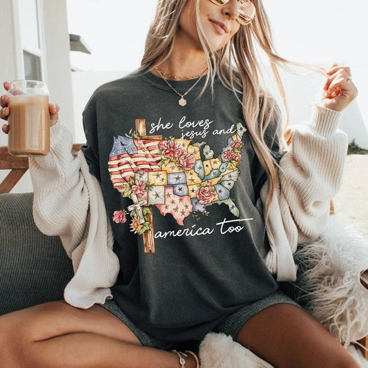 She Loves Jesus And America Too, 4th of july , Independence Day , Christian 4th of July, Jesus Lover America , Jesus...