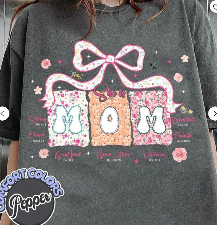 She is Mom Coquette Sweatshirt, Christian Mom Shirt, Boho Floral Mama Hoodie | WearSparks.com