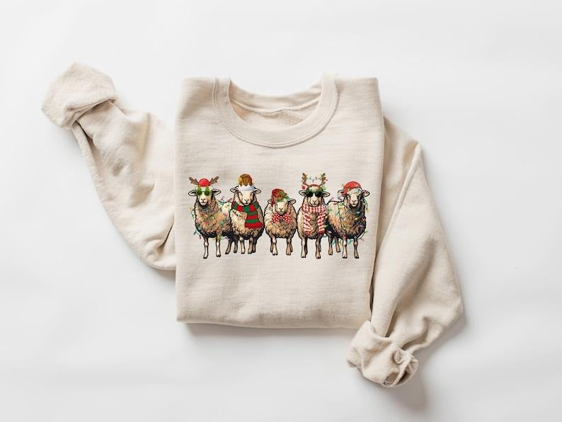 Sheep Christmas Light Sweatshirt, Christmas Sheeps Sweater, Funny Farm Animal Xmas Shirt, Sheep Lover Christmas T-shirt,...