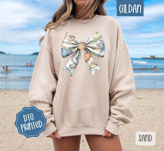 Shell Bow Sweatshirt, Cute Summer Sweater, Girly Beach Crewneck T-Shirts, Hoodie | WearSparks.com
