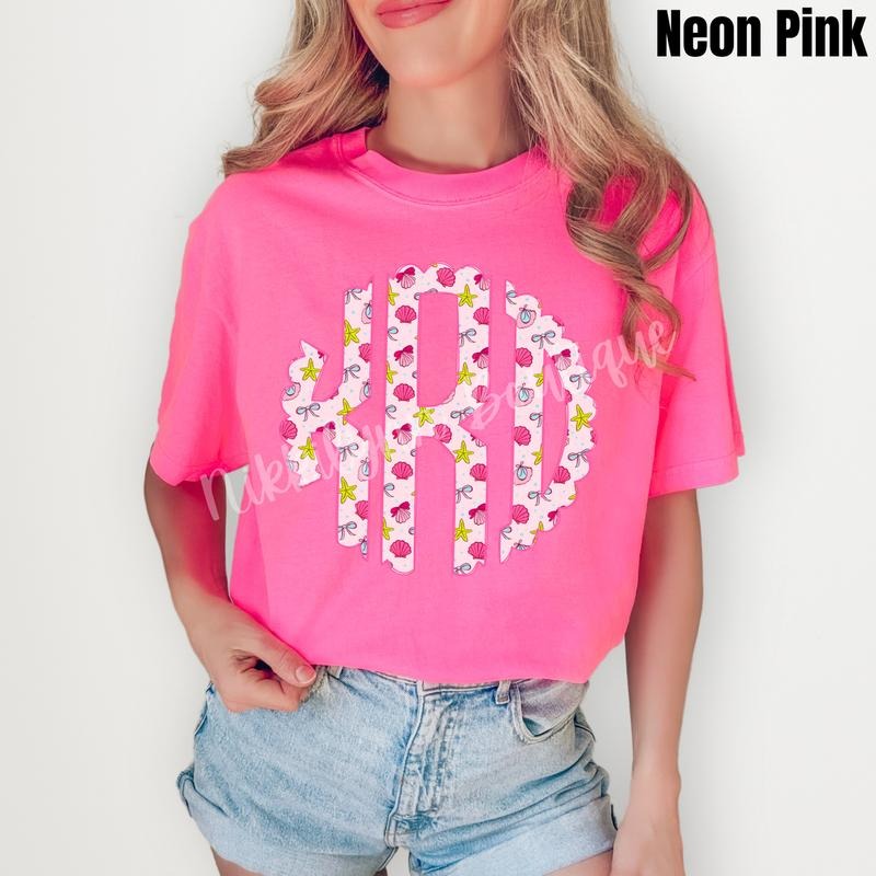 Shells & Bows Monogram Comfort Colors T-Shirt 'NLB' Hoodie, Sweatshirt | WearSparks.com