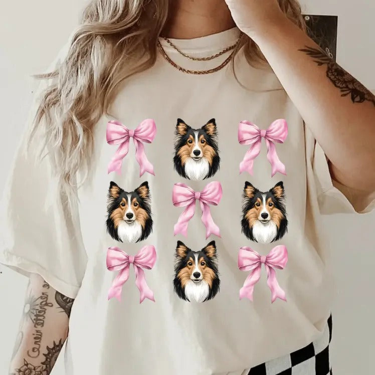 Sheltie and bows Shirt ~ Unisex Apparel Relaxed Fit Printed In The USA Clothing Womenswear Casual Comfort Cotton Top...