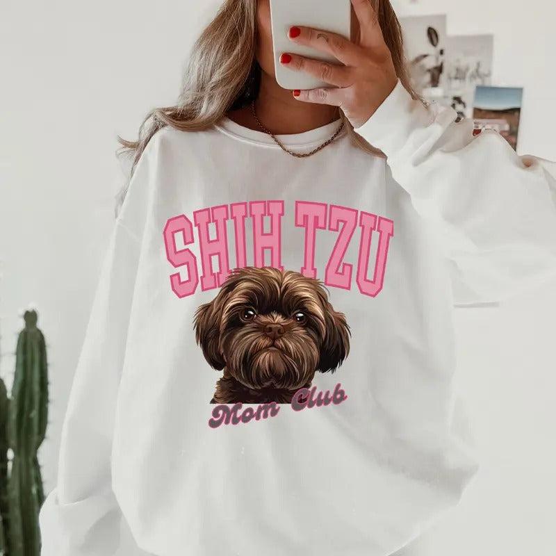 Shih Tzu Mom Club Sweatshirt ~ Sweatshirt Unisex Apparel Relaxed Fit Printed in the USA Clothing Womenswear Casual and...