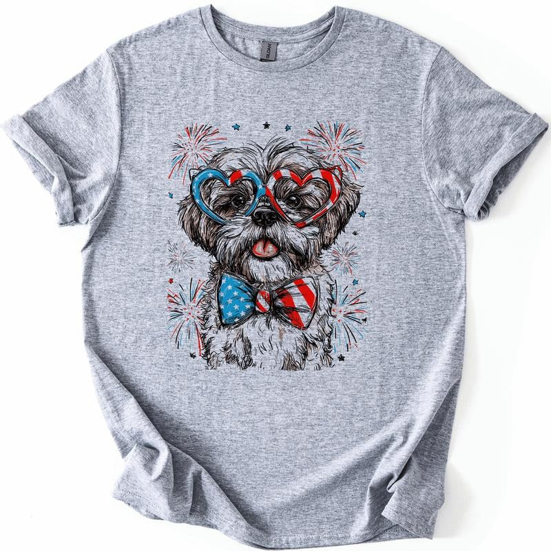Shih Tzu Patriotic Dog, USA, America, Pet Lover, 4th of July, Soft Style T-Shirt, Soft Style Tee, Women's Graphic Tshirt...