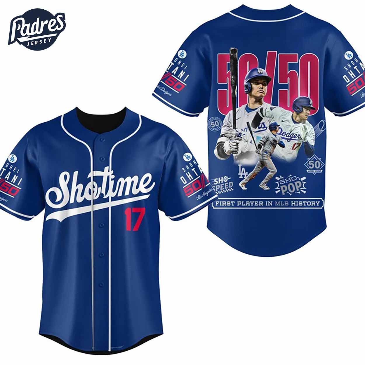 Shohei Ohtani Becomes First Player in MLB History Los Angeles Dodgers Baseball Jersey Style - Padres Jersey... (Image 1)
