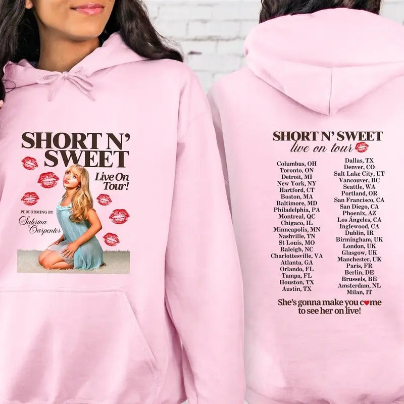 Short And Sweet Hoodie, Hoodie, Music Shirt, Singer Sweatshirt, Singer Tour Shirt, Trending Shirt | WearSparks.com