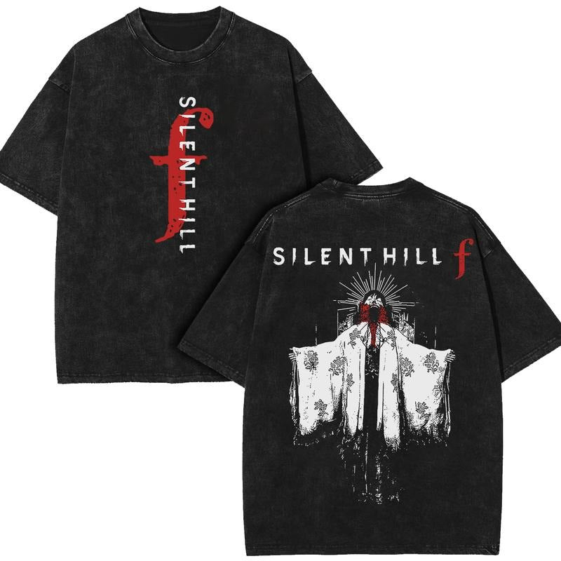 Silent Hill f art ghost horror Game Washed Tshirt 2 Sided Cotton unisex Gaming Top graphic tshirts print back fan gamer...