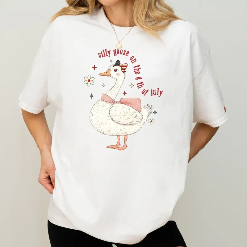 Silly Goose 4th of July Shirt, America Coquette, Fourth of July Shirt, Patriotic Mama Crewneck, Girly America, Coquette...