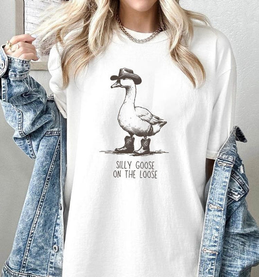 Silly Goose On The Loose T-shirt Breathable Casual, Outfit Top T-shirt Womenswear Day, Streetwear Underwear Hoodie,...