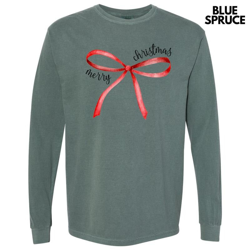 Simple Christmas Bow Long Sleeve Comfort Colors T-Shirt 'NLB' Hoodie, Sweatshirt | WearSparks.com