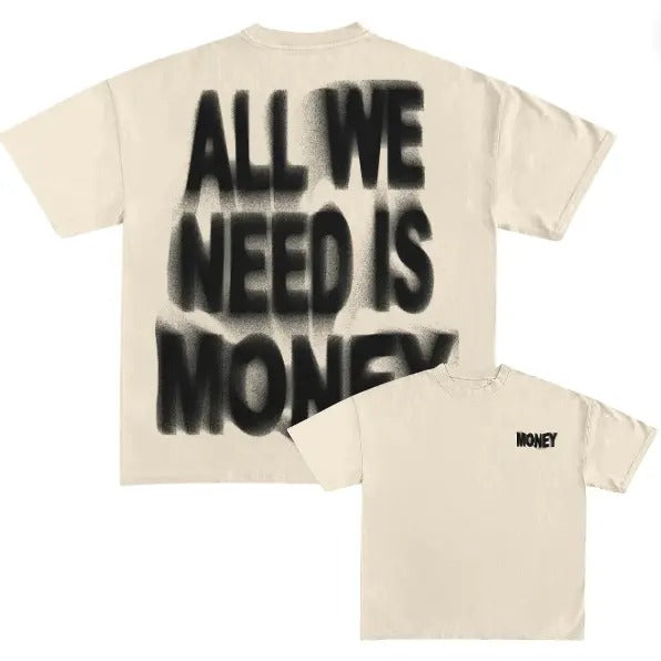 Simple Letter All We Need Is Money Print Short Sleeve T-Shirt, Money Y2k Graphic Tee, Gothic Aesthetic Tee, Unisex...