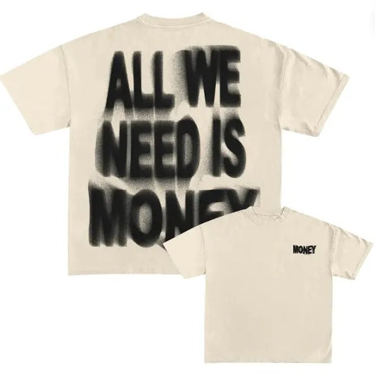 Simple Letter All We Need Is Money Print Short Sleeve T-Shirt, Money Y2k Graphic Tee, Gothic Aesthetic Tee, Unisex...