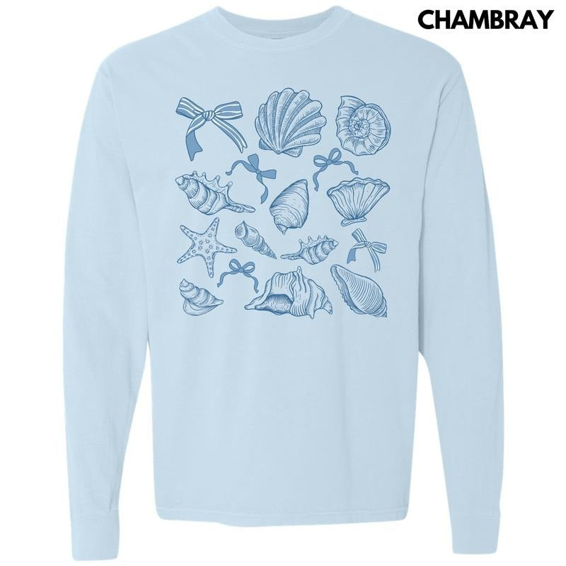 Simple Seashells Long Sleeve Comfort Colors T-Shirt 'NLB' Hoodie, Sweatshirt | WearSparks.com