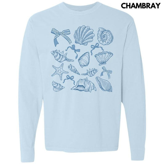 Simple Seashells Long Sleeve Comfort Colors T-Shirt 'NLB' Hoodie, Sweatshirt | WearSparks.com