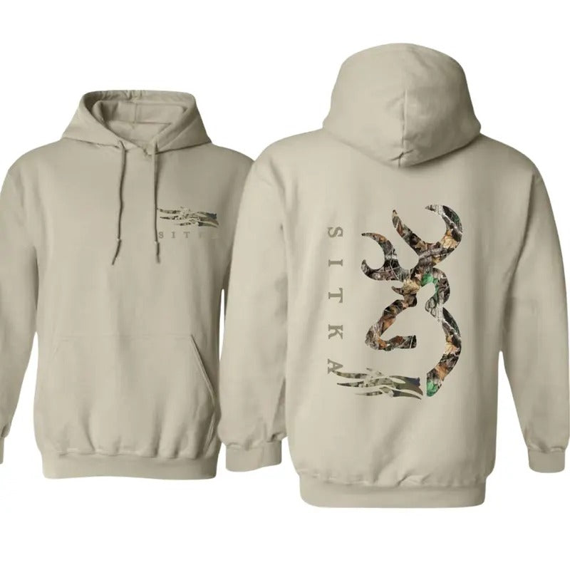 Sitka Branding Camo Hunting Hoodie with Deer Antler Graphic, Classic Fit for Outdoorsmen and Fans of Camouflage Style -...